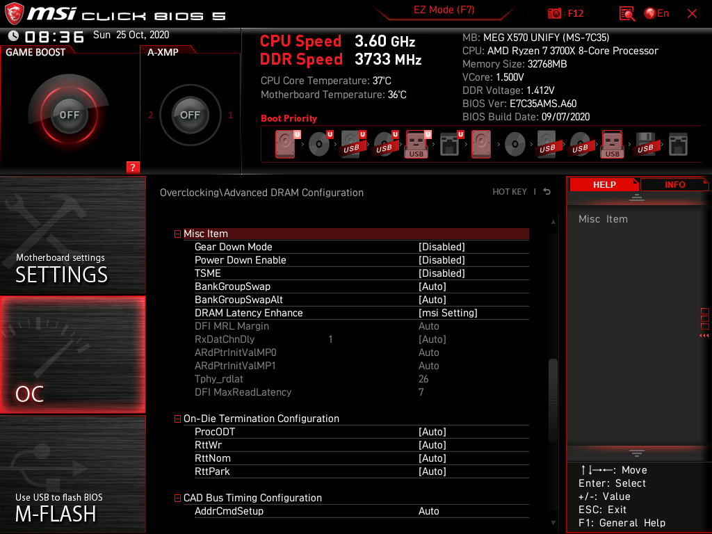 關閉 Geardown Mode , Power Down Enable , TSME , DRAM Latency Enhance